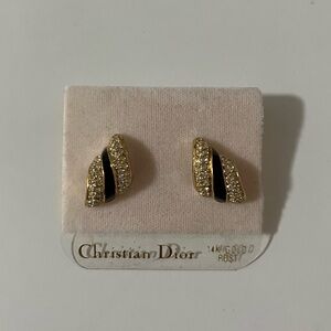 Vintage Christian Dior Black Enamel and Crystal Stud Earrings